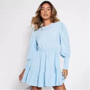 I Saw It First Woven Puff Sleeve Mini Dress - Blue