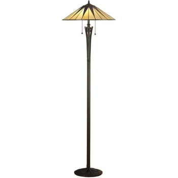 Interiors Dark Star - 2 Light Floor Lamp Black, Tiffany Style Glass, E27