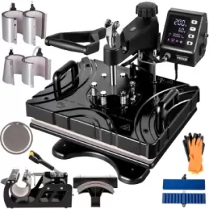 VEVOR Heat Press 12X15" 10 in 1 Heat Press 1000W Heat Press Machine with 360°Rotation Swing Away Black 10 in 1 T-Shirt Sublimation Machine Dual-Tube H