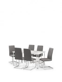 Julian Bowen Positano 150 Cm Marble Affect Dining Table + 6 Roma Chairs