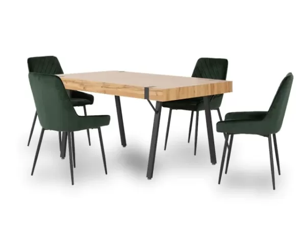 Seconique Treviso Oak Dining Table and 4 Avery Green Velvet Chairs