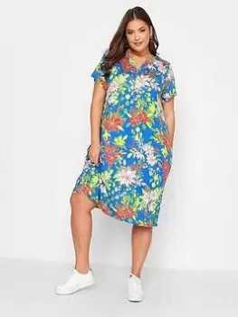 Yours Floral Pocket Midi Dress Blue Size 18, Women