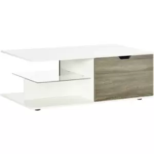 Modern Coffee Table w/ Tempered Glass Shelve, Drawers for Living Room - White - Homcom