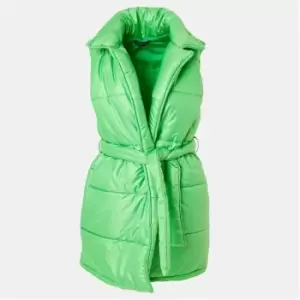 I Saw It First Tie Waist Detail Longline Padded Gilet - Green