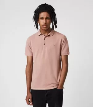 AllSaints Mens Reform Short Sleeve Polo Shirt, Balsastone Pink, Size: S