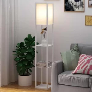 White Three Tier Storage Floor Lamp, none