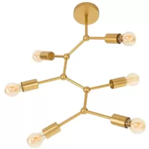 Hawaii 6 Light Multi Arm Semi Flush Ceiling Lamp Brass Metal LED E27 - Merano