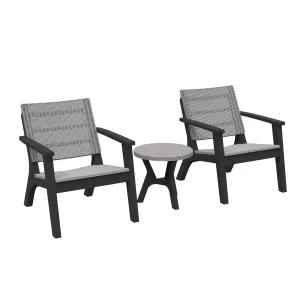 Outsunny 3 Piece Patio Bistro Set Outdoor Garden Furniture Set with 1 Round Table and 2 Armchairs, PP, Grey