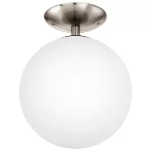 Flush Ceiling Light Satin Nickel Shade White Glass Opal Matt Bulb E27 1x60W