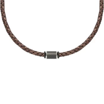 Unique & Co. Antique Dark Brown Leather Necklace with Gunmetal Plating & Carbon Fibre