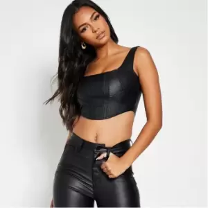 I Saw It First Coated Denim Corset Top - Black