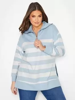 Yours Striped Quarter Zip Jumper - Blue Size 22-24, Women