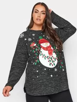 Yours Yours Christmas Snowman Foil Jumper, Grey, Size 30-32, Women