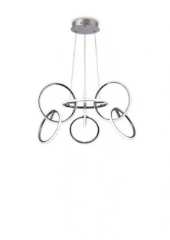 Ceiling Pendant 89cm Diameter, 7 Ring, 81W LED 3000K, 3500lm, Chrome, RF Remote Control3yrs Warranty