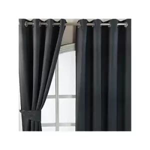 Homecapes Black Herringbone Chevron Blackout Curtains Pair Eyelet Style, 90x72'