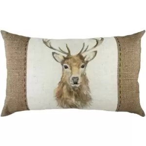 Evans Lichfield Hessian Stag Cushion Cover (30cm x 50cm) (White/Brown) - White/Brown