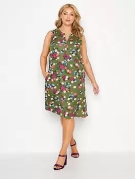 Yours Sleeveless Notch Neck Shirt Dress - Green, Size 20, Women