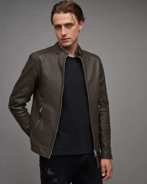 AllSaints Cora Leather Snap Back Collar Jacket