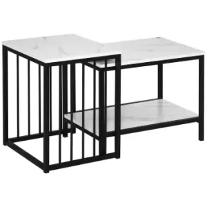 Modern Coffee Table Set of Two Marble-Effect Nesting Side Tables Steel Frame