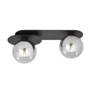 Plaza Black Globe Ceiling Light with Graphite Glass Shades, 2x E14