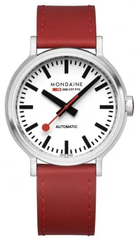 Mondaine Original Automatic Backlight Red Leather Strap Watch