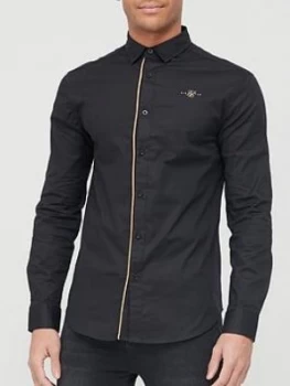 SikSilk Long Sleeve Gold Piping Shirt - Black