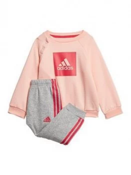 Adidas Infants Three Stripe Logo Sweat And Jogger Set - Coral