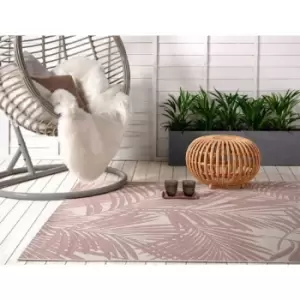 Patio Palm Botanical Leaf Flatweave Kitchen Indoor Garden Outdoor Rug Pink Beige Large Carpet Floor Mat 160 x 230cm (5'3'x7'7')