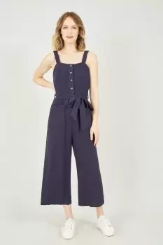 Yumi Navy Linen Button Through Jumpsuit