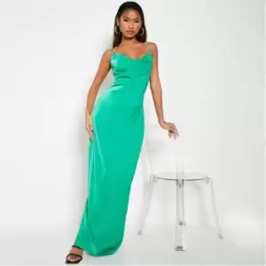 I Saw It First Satin Diamante Strap Cowl Neck Maxi Dress - Green