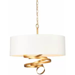 Gold Leaf Ribbon Ceiling Pendant Light & Ivory Shade 3 Bulb Hanging Lamp Fitting