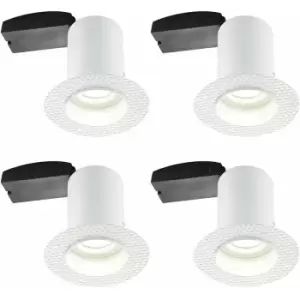 4 pack Plaster-In Fire Rated Downlight - 50W GU10 Reflector LED - Trimless