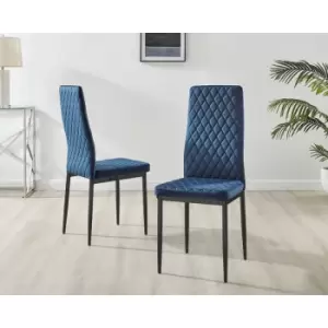 Furniturebox UK - Set of 6 Furniturebox Navy Blue Velvet Milan Dining Chairs With Black Legs