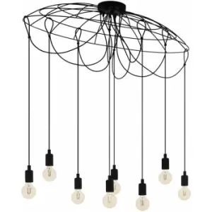 Hanging Ceiling Pendant Light Black 8 Bulb Hallway Feature Multi Lamp 8x 40W