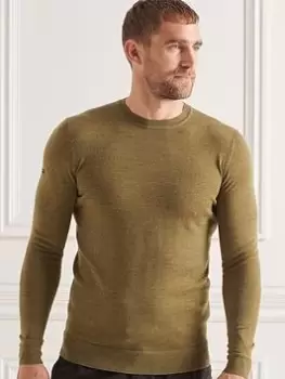 Superdry Studios Merino Crew Knit, Green Marl Size XL Men