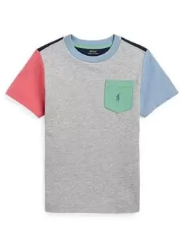 Ralph Lauren Boys Colourblock Pocket Short Sleeve T Shirt - Grey Multi, Grey Multi, Size 5 Years