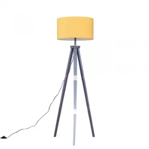 Willow Grey Tripod Floor Lamp with XL Mustard Reni Shade