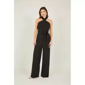 Mela London Black Cross Over Halter Neck Jumpsuit - Black