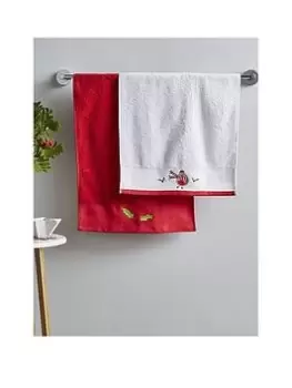 Catherine Lansfield Robins Christmas Tree Pairs Guest Towel