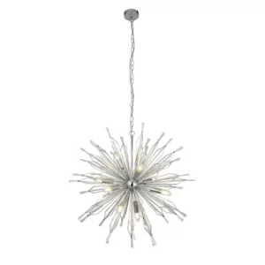 Starburst 10 Light Chrome Pendant, Clear Glass Bead Detail