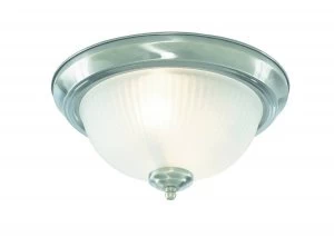 Bathroom Flush 2 Light Ceiling Satin Silver IP44, E14