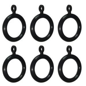 Colours Black Plastic Curtain Ring Dia16mm Pack of 6