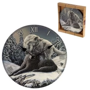 Snow Kisses Wolf Wall Clock