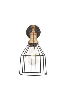 Brooklyn Wire Cage Wall Light, 6 Inch, Pewter, Cone, Brass Holder