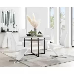 Furniture Box Adley Grey Concrete Effect Storage Dining Table and 4 White Willow Chairs