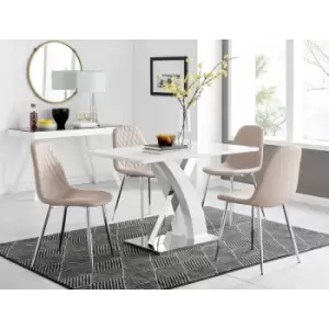 Furniturebox UK - Furniturebox Atlanta White High Gloss And Chrome Metal Rectangle Modern Dining Table And 4 Cappuccino Grey Corona Faux Leather