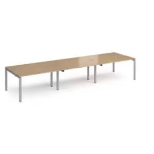 Bench Desk 6 Person Rectangular Desks 4200mm Oak Tops With Silver Frames 1200mm Depth Adapt