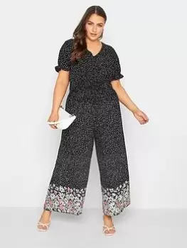 Yours V-Neck Border Jumpsuit - Black, Size 26-28, Women