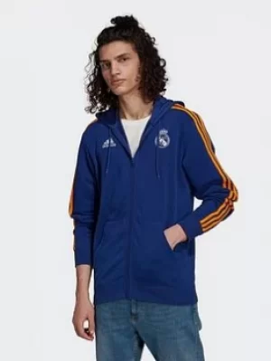 adidas Real Madrid 3-stripes Full-zip Hoodie, Blue/White/Orange Size M Men