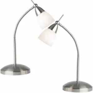 2 pack Touch Dimmer Table Lamp Light Satin Chrome & Glass Shade Reading Task